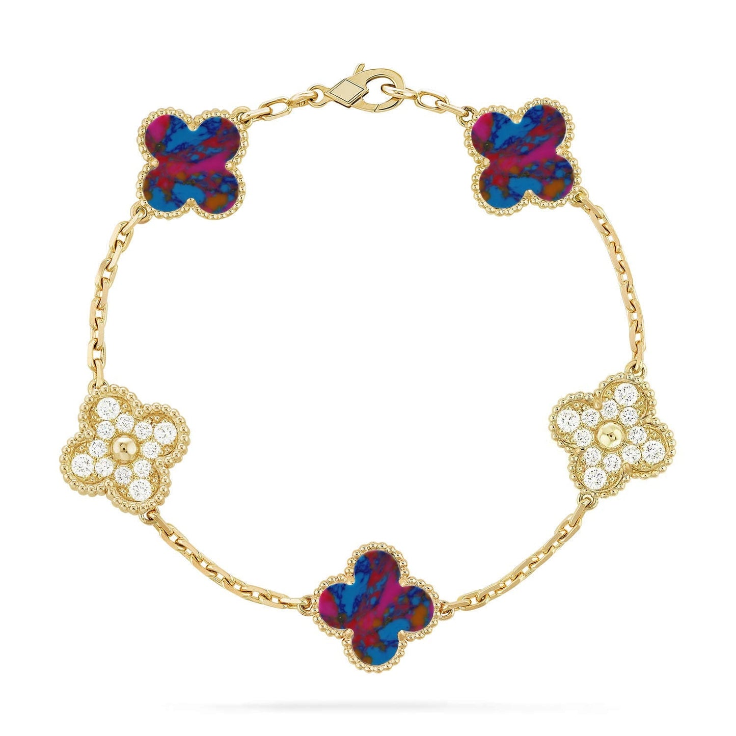 [Azure Tears]LUCKY CLOVER 5-MOTIF BRACELET - MULTI-GEM COLLECTION