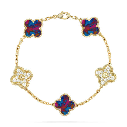 [Azure Tears]LUCKY CLOVER 5-MOTIF BRACELET - MULTI-GEM COLLECTION