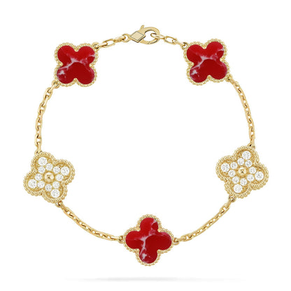 [Azure Tears]LUCKY CLOVER 5-MOTIF BRACELET - RED LARIMAR COLLECTION