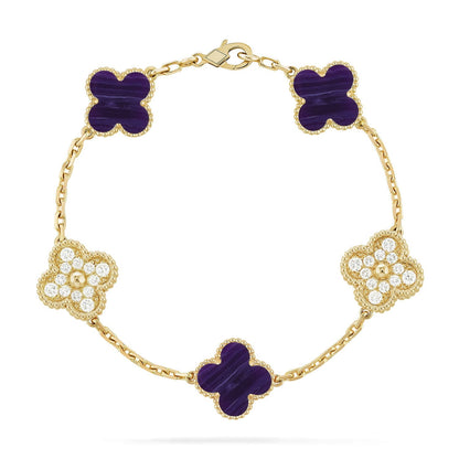 [Azure Tears]LUCKY CLOVER 5-MOTIF BRACELET - CHAROITE COLLECTION