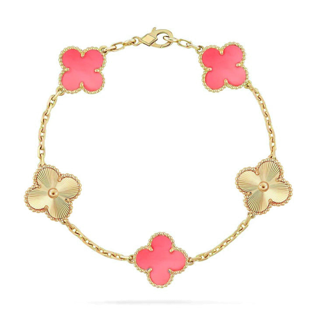 [Azure Tears]LUCKY CLOVER 5-MOTIF BRACELET - PINK MOTHER-OF-PEARL COLLECTION