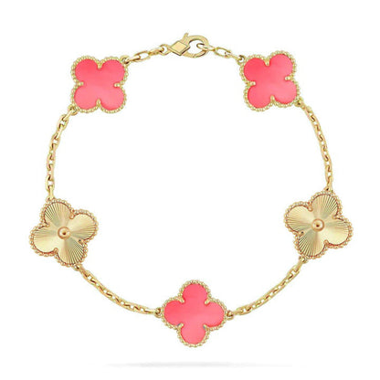 [Azure Tears]LUCKY CLOVER 5-MOTIF BRACELET - PINK MOTHER-OF-PEARL COLLECTION