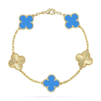 [Azure Tears]LUCKY CLOVER 5-MOTIF BRACELET - BLUE AGATE COLLECTION