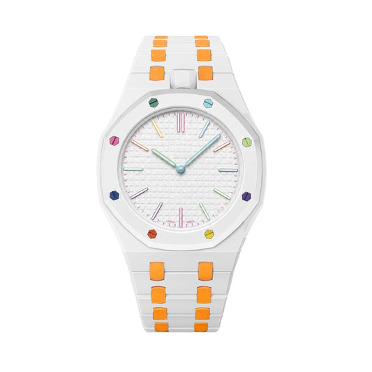 [Azure Tears]OAK POP EXCLUSIVE WHITE AND ORANGE BIOCERAMIC STRAP