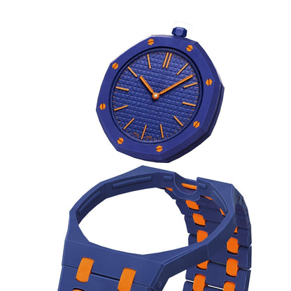 [Azure Tears]OAK POP EXCLUSIVE DARK BLUE AND ORANGE BIOCERAMIC STRAP