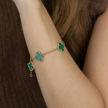 [Azure Tears]LUCKY CLOVER 5-MOTIF BRACELET - MALACHITE COLLECTION