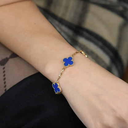 [Azure Tears]LUCKY CLOVER 5-MOTIF BRACELET - BLUE AGATE COLLECTION