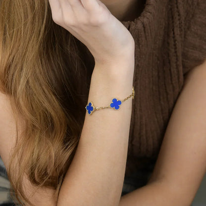 [Azure Tears]LUCKY CLOVER 5-MOTIF BRACELET - BLUE AGATE COLLECTION