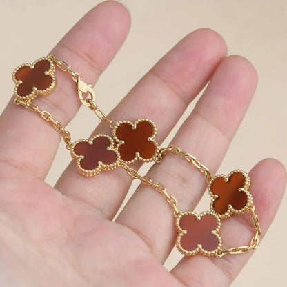 [Azure Tears]LUCKY CLOVER 5-MOTIF BRACELET - RED CARNELIAN COLLECTION