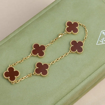 [Azure Tears]LUCKY CLOVER 5-MOTIF BRACELET - RED CARNELIAN COLLECTION