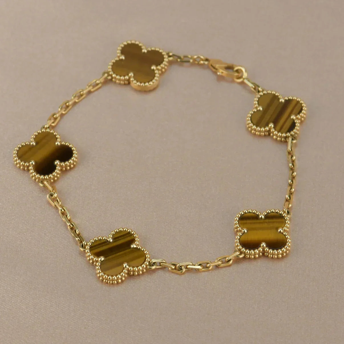 [Azure Tears]LUCKY CLOVER 5-MOTIF BRACELET -  TIGER’S EYE COLLECTION