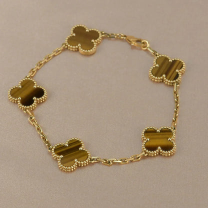 [Azure Tears]LUCKY CLOVER 5-MOTIF BRACELET -  TIGER’S EYE COLLECTION