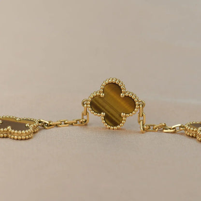 [Azure Tears]LUCKY CLOVER 5-MOTIF BRACELET -  TIGER’S EYE COLLECTION