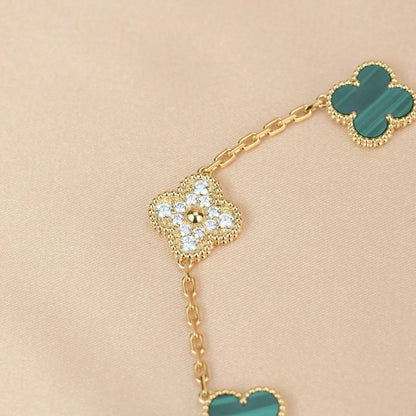 [Azure Tears]LUCKY CLOVER 5-MOTIF BRACELET - MALACHITE COLLECTION