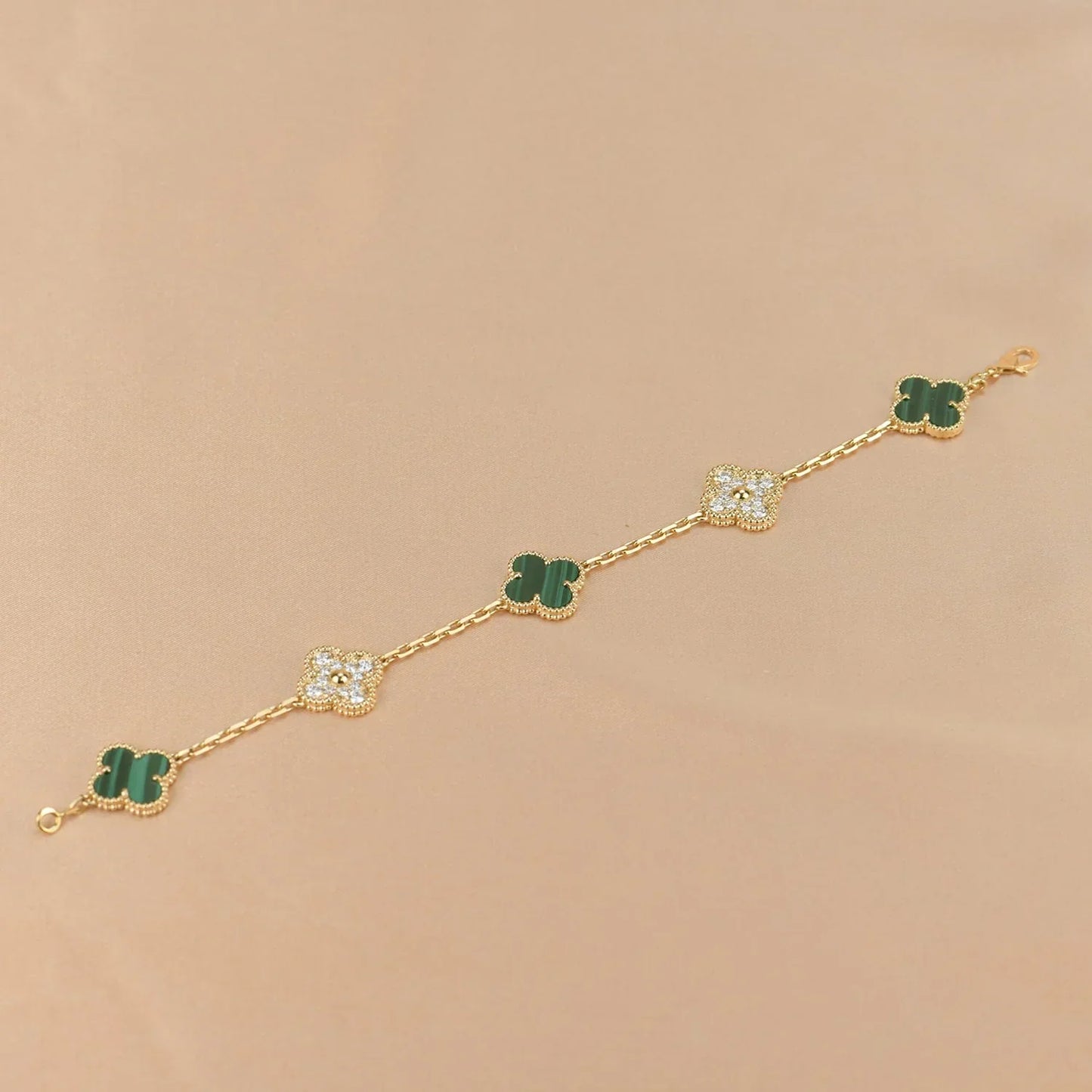 [Azure Tears]LUCKY CLOVER 5-MOTIF BRACELET - MALACHITE COLLECTION