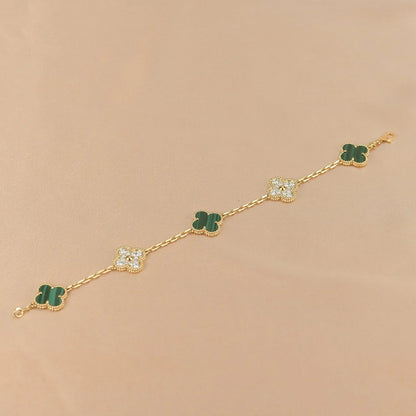 [Azure Tears]LUCKY CLOVER 5-MOTIF BRACELET - MALACHITE COLLECTION