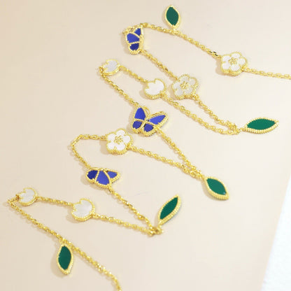 [Azure Tears]LUCKY SPRING BUTTERFLY & FLOWER STATEMENT NECKLACE - 15-MOTIF FLORAL DESIGN