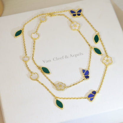 [Azure Tears]LUCKY SPRING BUTTERFLY & FLOWER STATEMENT NECKLACE - 15-MOTIF FLORAL DESIGN