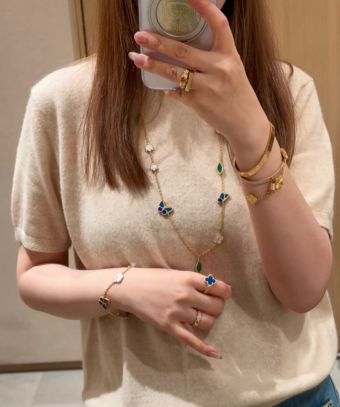 [Azure Tears]LUCKY SPRING BUTTERFLY & FLOWER STATEMENT NECKLACE - 15-MOTIF FLORAL DESIGN