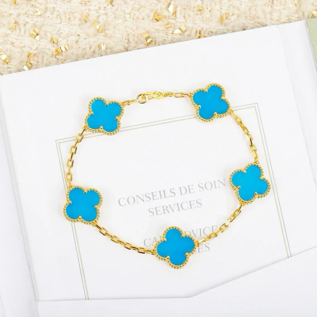 [Azure Tears]LUCKY CLOVER 5-MOTIF BRACELET - TURQUOISE COLLECTION