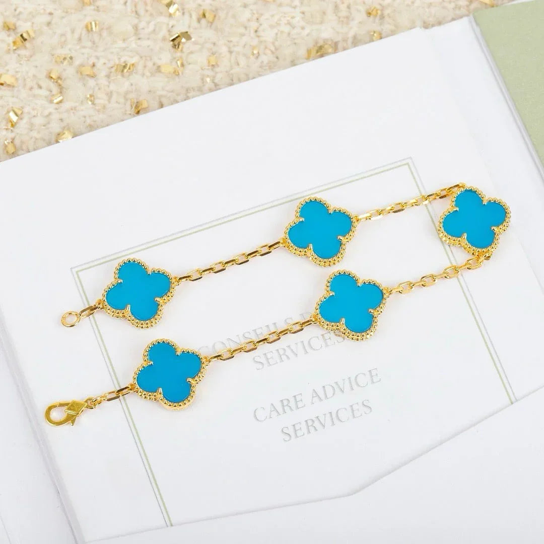 [Azure Tears]LUCKY CLOVER 5-MOTIF BRACELET - TURQUOISE COLLECTION