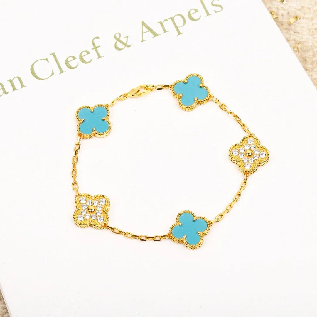 [Azure Tears]LUCKY CLOVER 5-MOTIF BRACELET - TURQUOISE COLLECTION