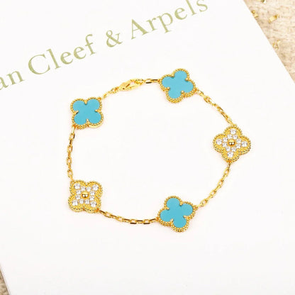 [Azure Tears]LUCKY CLOVER 5-MOTIF BRACELET - TURQUOISE COLLECTION