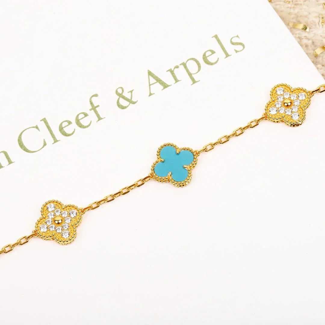 [Azure Tears]LUCKY CLOVER 5-MOTIF BRACELET - TURQUOISE COLLECTION