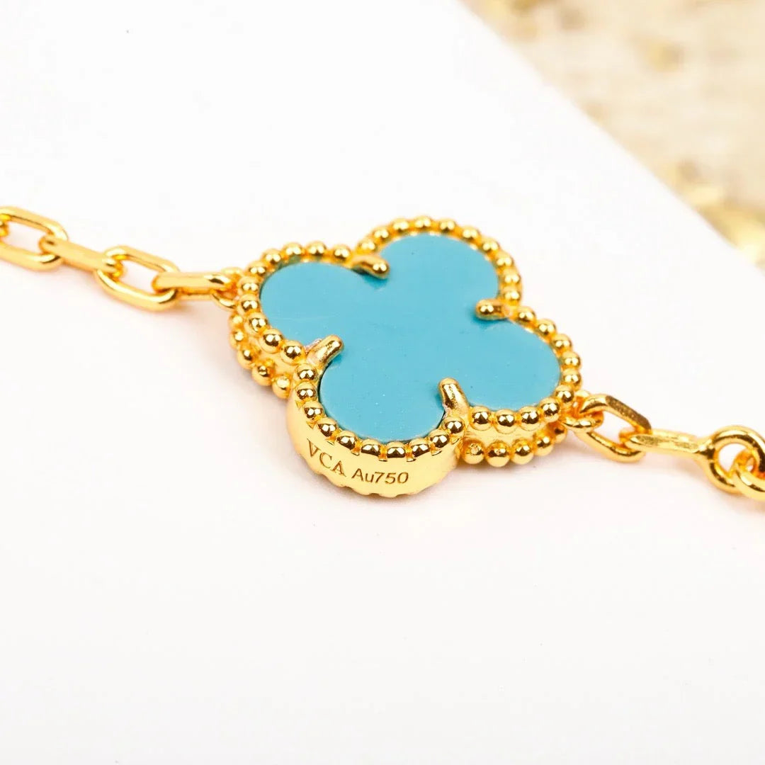 [Azure Tears]LUCKY CLOVER 5-MOTIF BRACELET - TURQUOISE COLLECTION