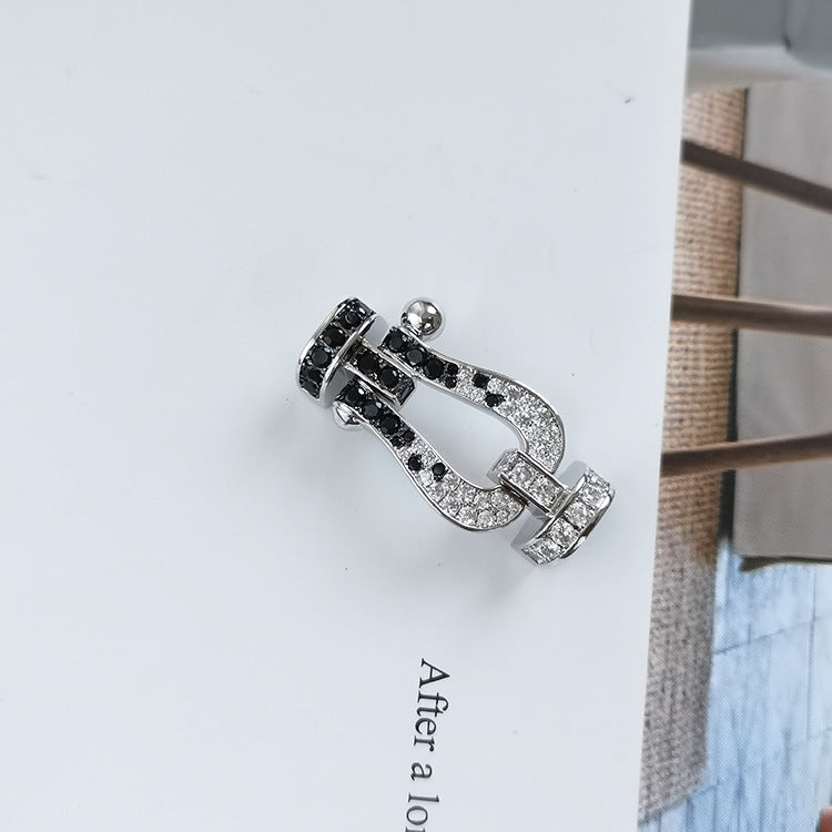 [Azure Tears]FORCE LARGE HORSESHOE BLACK & WHITE DIAMOND BRACELET - ROSE GOLD