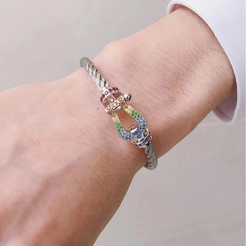 [Azure Tears]FORCE LARGE HORSESHOE COLORED DIAMOND BRACELET - ROSE GOLD