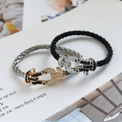[Azure Tears]FORCE LARGE HORSESHOE BLACK & WHITE DIAMOND BRACELET - ROSE GOLD