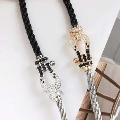 [Azure Tears]FORCE LARGE HORSESHOE BLACK & WHITE DIAMOND BRACELET - ROSE GOLD
