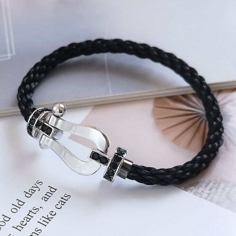 [Azure Tears]FORCE LARGE HORSESHOE BLACK DIAMOND BRACELET - WHITE GOLD