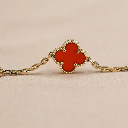 [Azure Tears]LUCKY CLOVER 5-MOTIF BRACELET - RED CARNELIAN COLLECTION