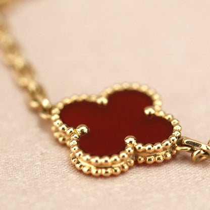 [Azure Tears]LUCKY CLOVER 5-MOTIF BRACELET - RED CARNELIAN COLLECTION