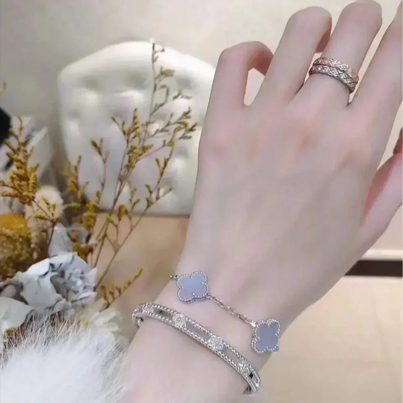 [Azure Tears]LUCKY CLOVER 5-MOTIF BRACELET - PURPLE CHALCEDONY COLLECTION