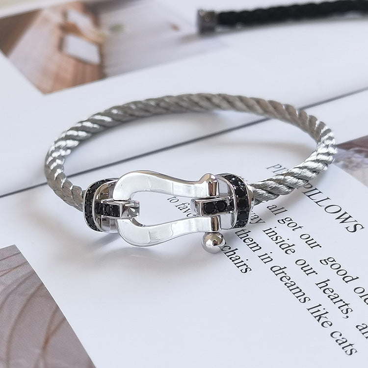 [Azure Tears]FORCE LARGE HORSESHOE BLACK DIAMOND BRACELET - WHITE GOLD