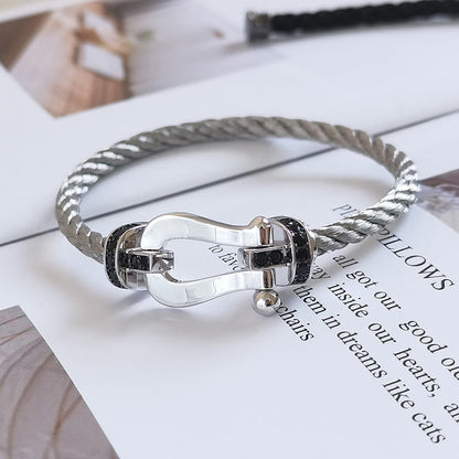 [Azure Tears]FORCE LARGE HORSESHOE BLACK DIAMOND BRACELET - WHITE GOLD