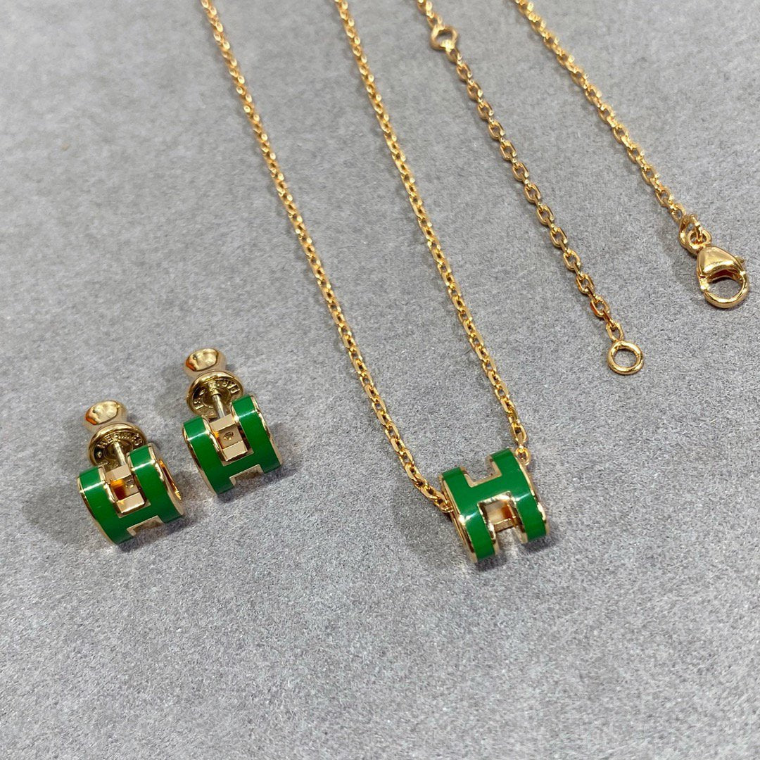[Azure Tears]POP H GREEN NECKLACE SILVER AND GOLD