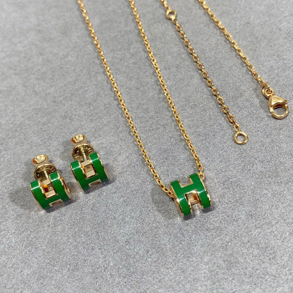 [Azure Tears]POP H GREEN NECKLACE SILVER AND GOLD