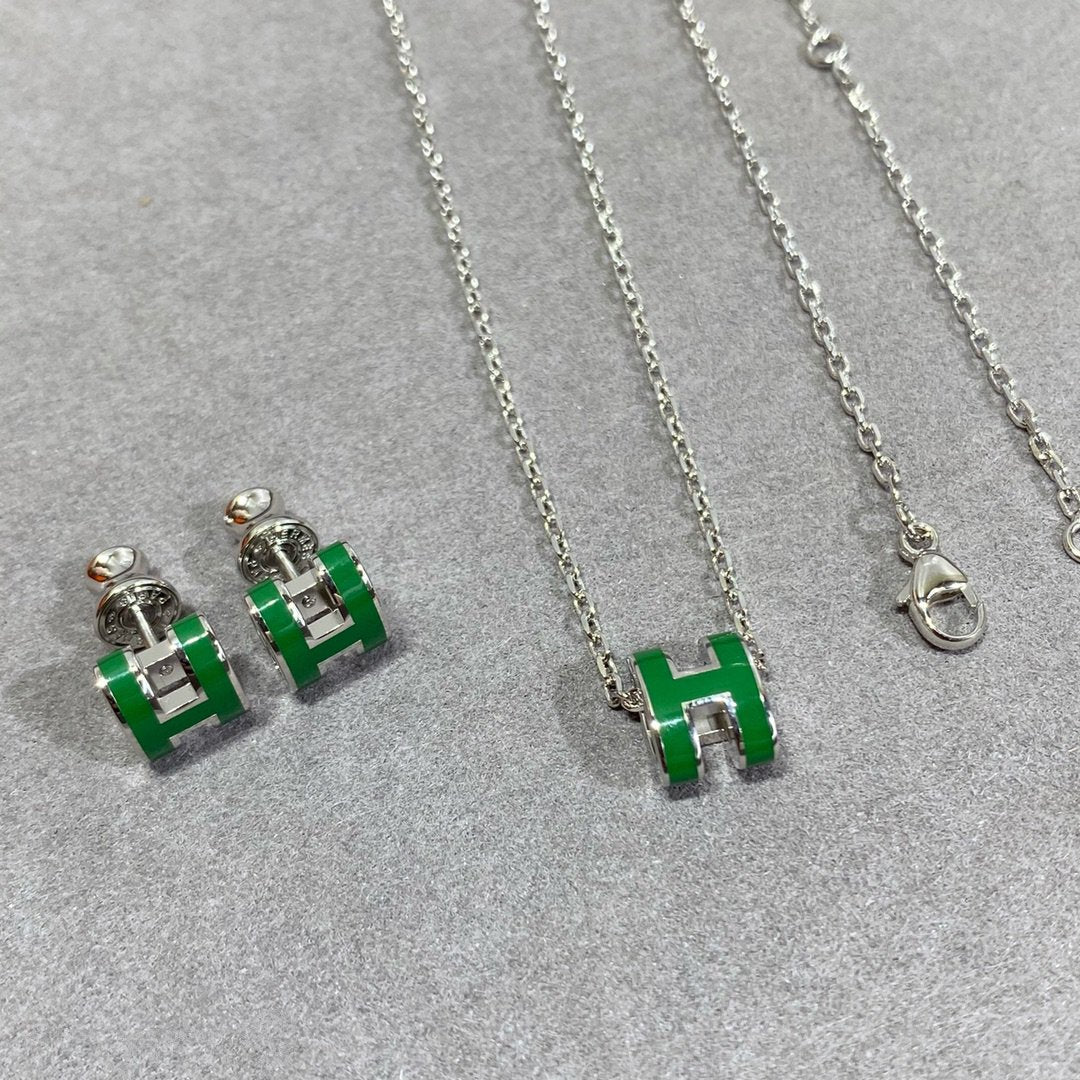 [Azure Tears]POP H GREEN NECKLACE SILVER AND GOLD