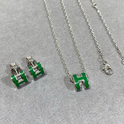 [Azure Tears]POP H GREEN NECKLACE SILVER AND GOLD