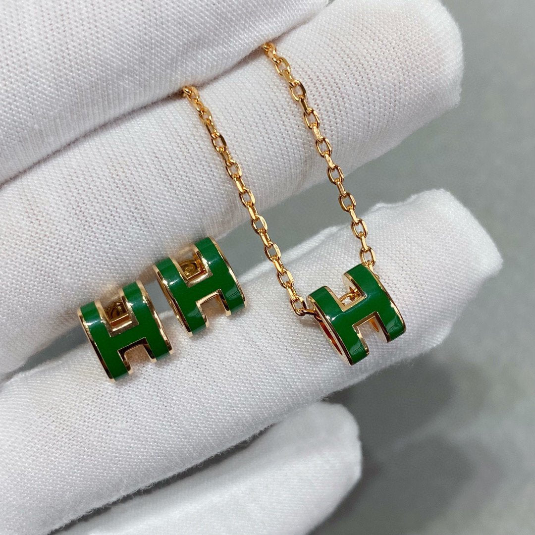[Azure Tears]POP H GREEN NECKLACE SILVER AND GOLD