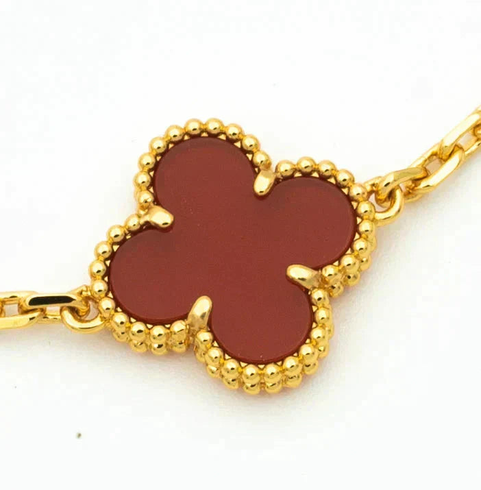 [Azure Tears]LUCKY CLOVER 5-MOTIF BRACELET - RED CARNELIAN COLLECTION