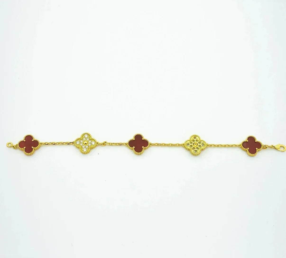 [Azure Tears]LUCKY CLOVER 5-MOTIF BRACELET - RED CARNELIAN COLLECTION