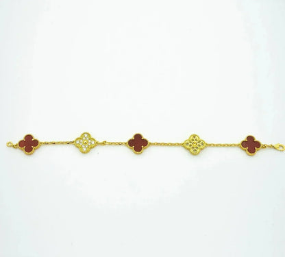 [Azure Tears]LUCKY CLOVER 5-MOTIF BRACELET - RED CARNELIAN COLLECTION
