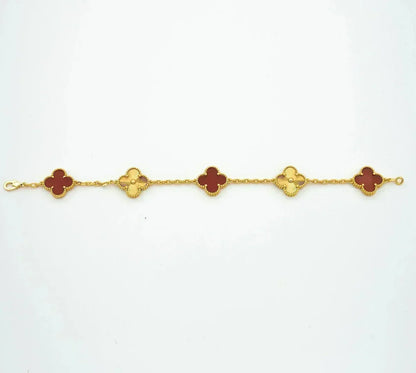 [Azure Tears]LUCKY CLOVER 5-MOTIF BRACELET - RED CARNELIAN COLLECTION