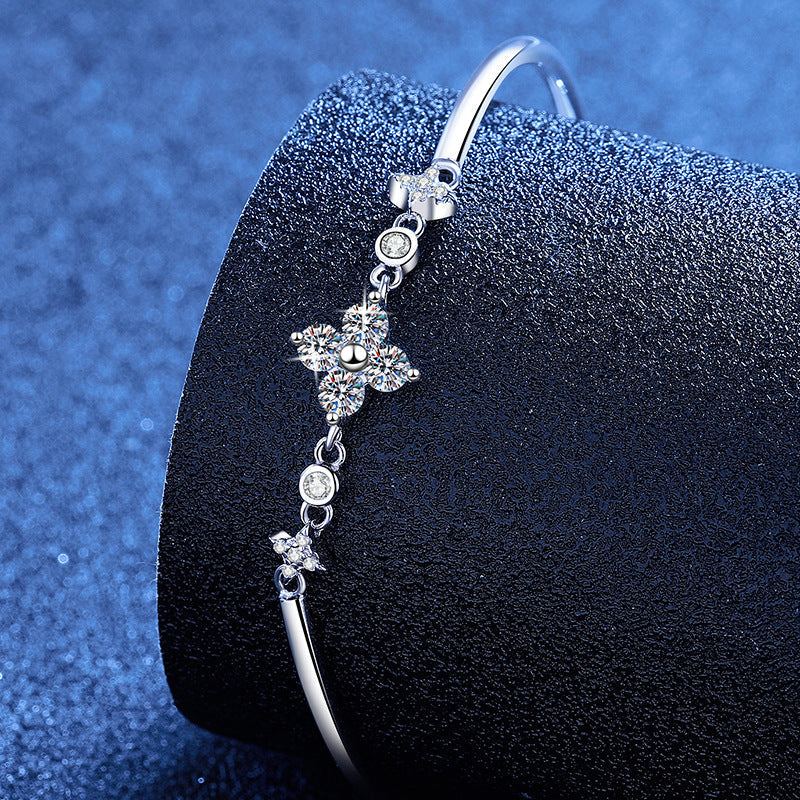 [Azure Tears]CLOVER & TWIN-STAR MOISSANITE BRACELET