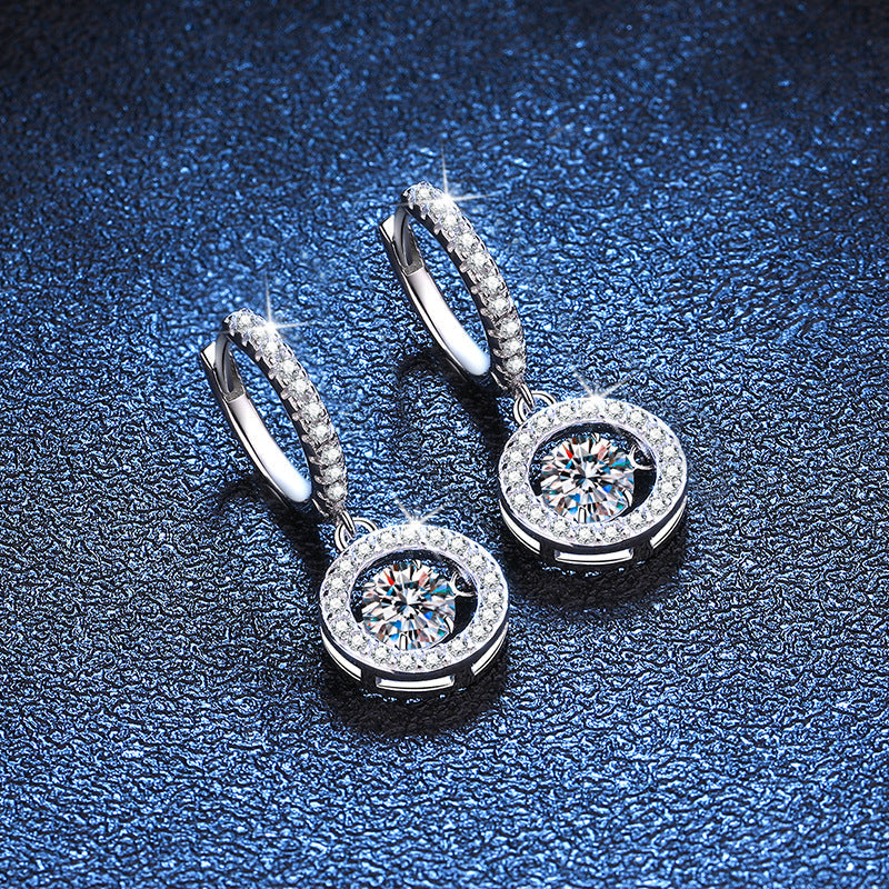 [Azure Tears]DANCING MOISSANITE HALO DROP HOOP EARRINGS
